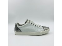 Handmade Shoes Low White Coco leather and Silver